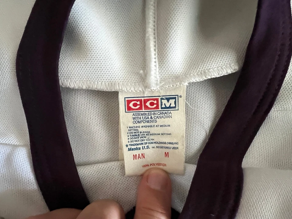 Camiseta deportiva vintage firmada de hockey Anaheim Mighty Ducks CCM mediana blanca NHL Disney Foto 3 de 4