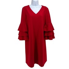 Tahari Arthur S Levine Red V Neck Ruffle Sleeve Shift Dress Size 6 Valentines