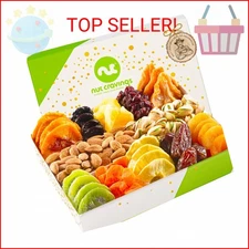 NUT CRAVINGS - Holiday Christmas Dried Fruit & Mixed Nuts Gift Basket in White G