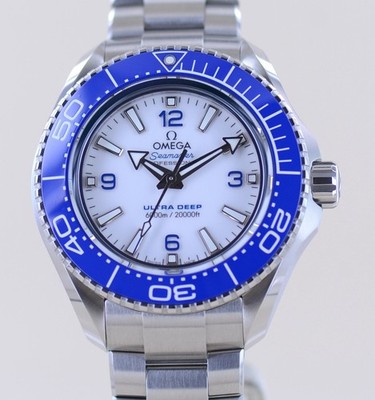 Omega Uhr Seamaster Ultra Deep White Dial O MEGASTEEL Band 45,5mm 6000 Meter B+P