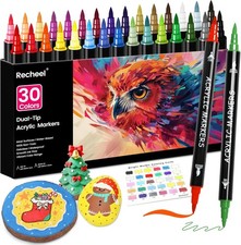30 Colors Acrylic Paint Markers, Dual Tip Fine and Brush Tips for Detailed Art,