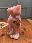 Fenton Grooming Cat Rosalene Pink Glass Hand Painted Floral Roses Figurine