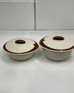 Set Of Red And Beige Tupperware Heat & Serve Containers