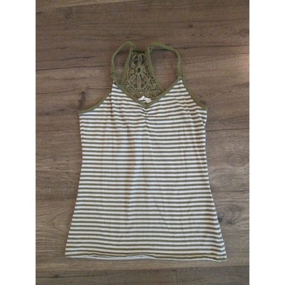 Tank Top Shirt White Olive Green Stripe Womens Ladies Medium Racerback Straps