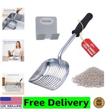 Monster Metal Cat Litter Scoop with 17-Inch Long Handle - Extra Large Deep Sh...
