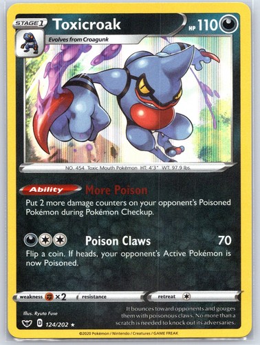 Toxicroak 124/202 Holo Near Mint SWSH01: Sword & Shield Base Set Pokemon