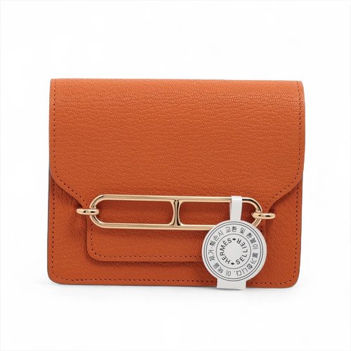 Hermès Roulis Slim Chèvre Mysore Compact Wallet Brown Gold Metal Fittings B: 202