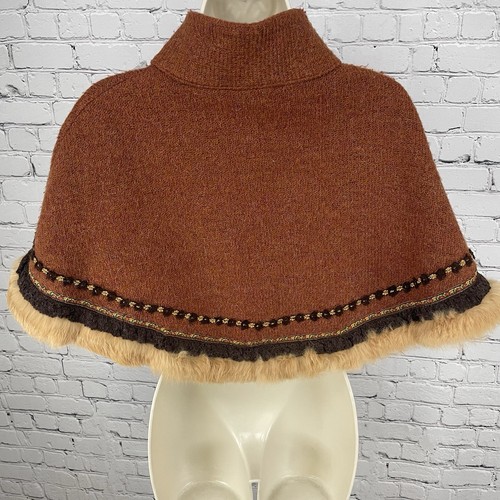 Vintage F.L. Mantello scialle a levetta corno pelliccia mohair marrone Malik made in USA taglia small S - Foto 2 di 10