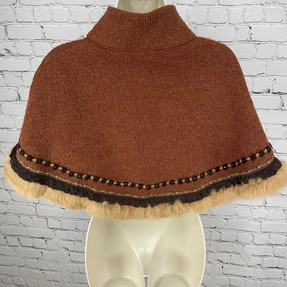 Antigo F.L. Cabo xale de pele de mohair marrom Malik feito nos EUA tamanho pequeno P - Imagem 2 de 4