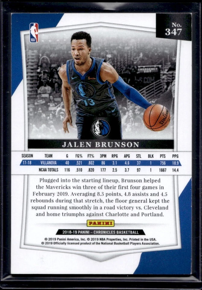 2018-19 Panini Chronicles Majestic /99 Blue #347 Jalen Brunson RC Rookie ML - Image 2 of 2