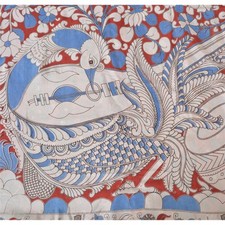 Sanskriti Vintage Pink Sarees Cotton Silk Handmade Kalamkari Peacock Sari Fabric