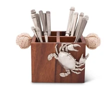 Caddy Square Acacia Wood Flatware/Serve ware/Utensil/Carry-All Holder with So...