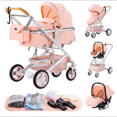 AmityX Luxus Komplettset Kinderwagen 3 in 1  mit Autositz Baby Stroller Rosa