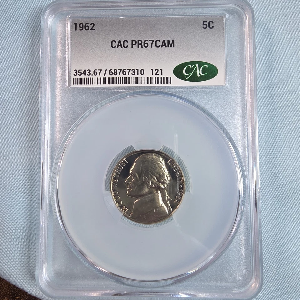 CAC PR67cam 1962 5C Jefferson Proof Nickel, Proof Cameo Stunning Toned - Image 2 of 4