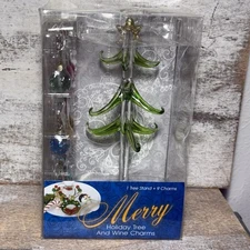 LSArts Merry Holidays Tree And Wine Charms: 1 Tree, 9 Charms ART-GLASS PIECE New