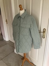 PRIMARK SPRING  JACKET QUILTED PALE SAGE GREEN OVERSIZED 10 12 VGC FLORAL INSIDE