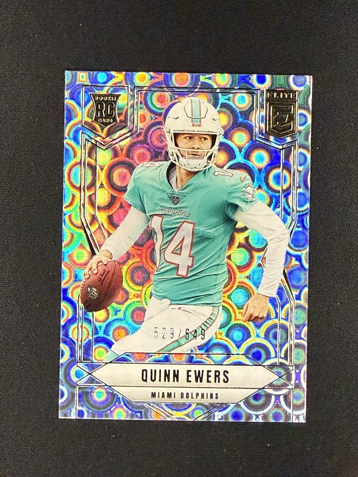 2025 Donruss Elite #116 Quinn Ewers Lavendar Pyramids #/649 Miami Dolphins