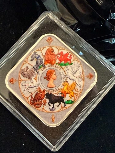 COLOR!! -Queen's Beasts Completer Bar 1 oz .9999 Fine Silver BU Bar - IN STOCK!!