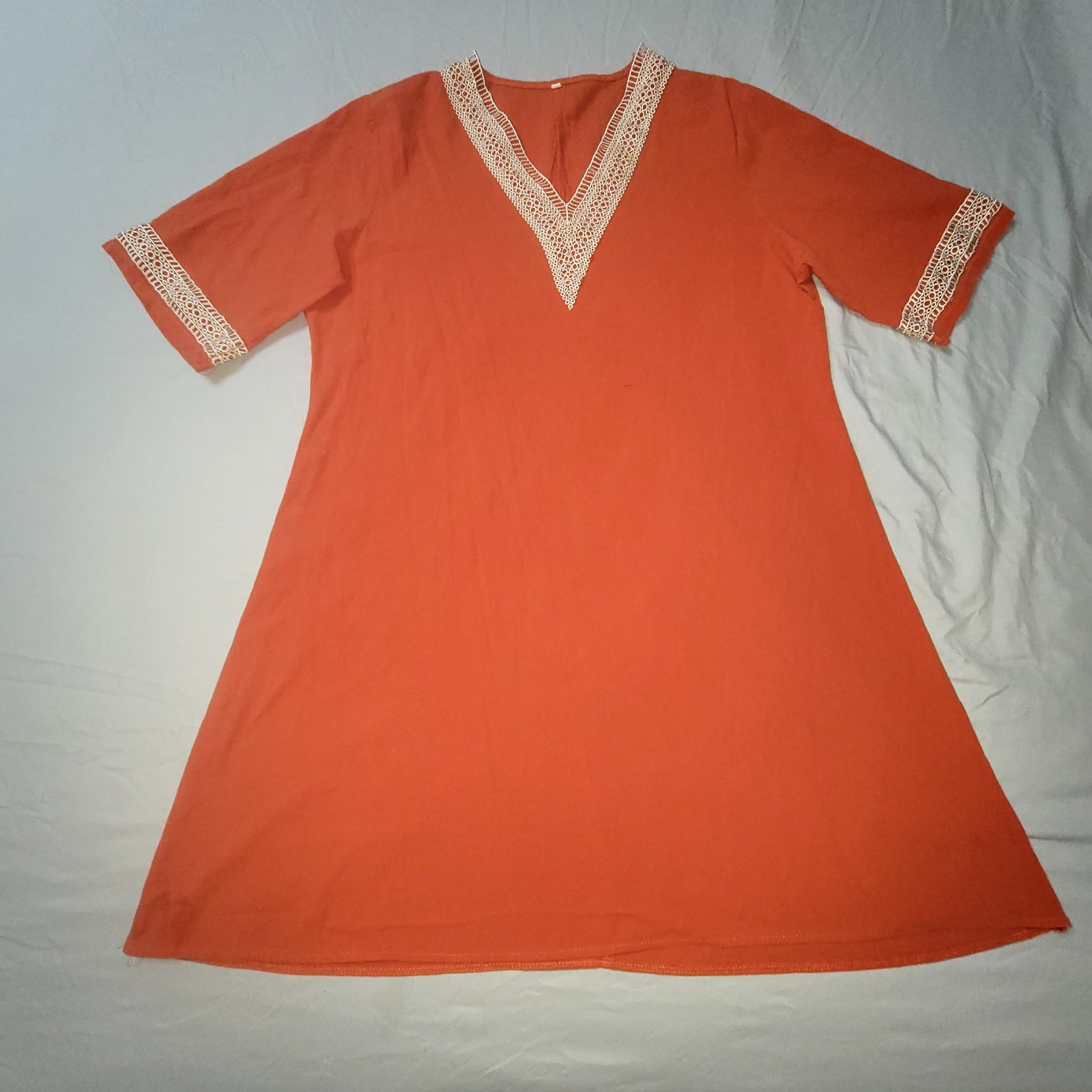 Women Sundress V Neck Cotton Linen Midi Dress Ladies Summer Casual Short Sleeve-image