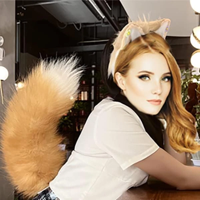 Juego de orejas y cola de zorro gato lobo para niños esponjoso cola de zorro disfraces fiesta disfraz de lobo Foto 2 de 4