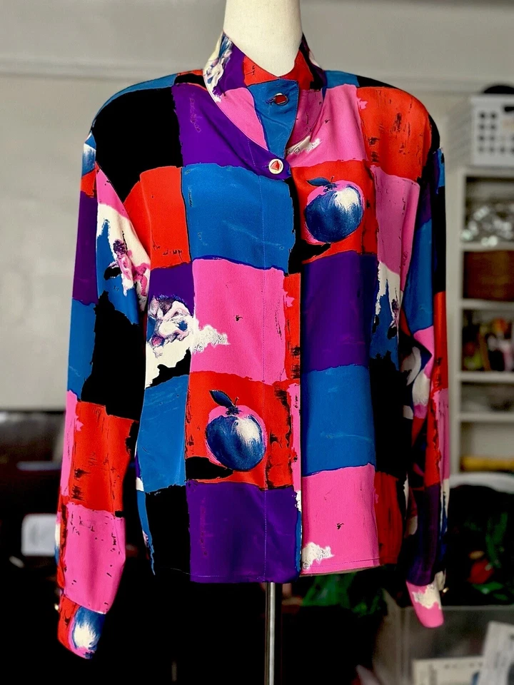 Blusa de Seda Emanuel Ungaro Parallele Paris De Colección Años 80 Talla 6 Estampado Icónico Documentado Foto 2 de 4