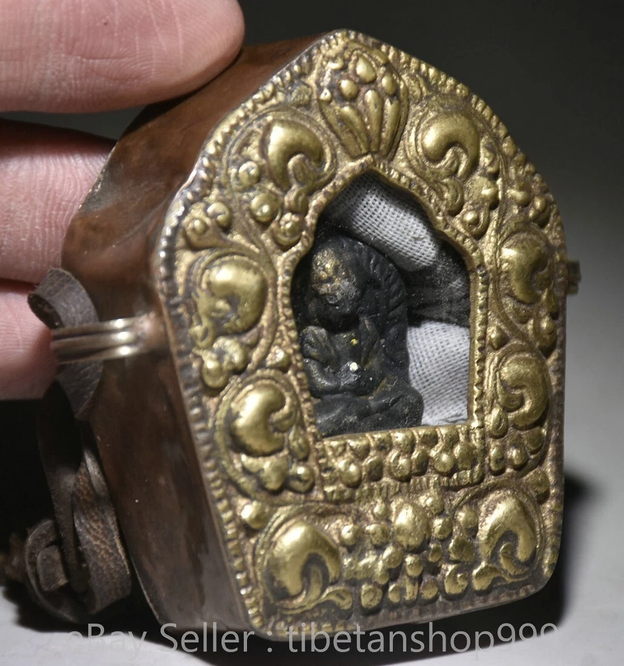 Caja Shakyamuni Amitabha Buda Gawu de bronce púrpura budismo chino antiguo de 2,5" Foto 4 de 4