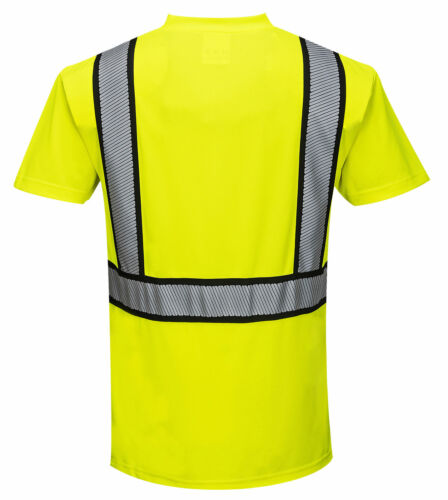 Portwest S395 Detroit HiVis Contrast Reflective Work Short Sleeved T-Shirt ANSI - Picture 2 of 3