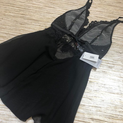 3311 Ann Summers Encaje Babydoll Lentejuelas Camisón NEGRO Talla XS Nuevo con Etiquetas - Imagen 2 de 2