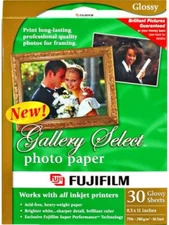 Fujifilm Gallery Select Photo Paper, 30 Glossy Sheets (8.5 x 11) **NEW SEALED**