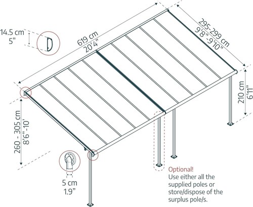 Tuscany Patio Cover Grey Aluminium Porch Door Canopy Pergola By Palram-Canopia - Picture 12 of 23