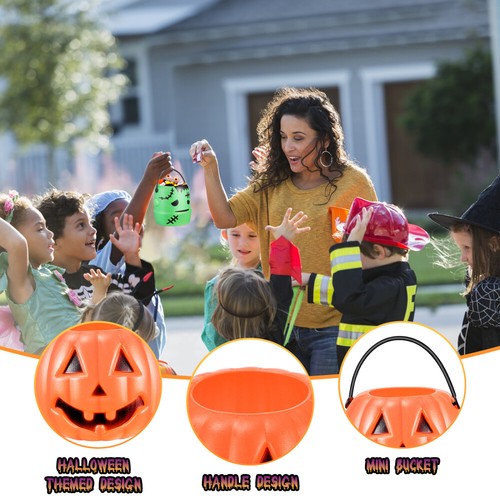 12PCS Bucket Party Favors Halloween Candy Pail Treat Candy Pail Plastic Pumpkins - Picture 10 of 12