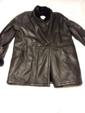 Charles Klein Womans Black Leather Coat With Faux Fur Lining Size L