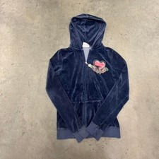 Vintage Y2K velvet bedazzled juicy couture ankh royalty full zip up hoodie