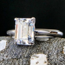 Damen Ring 2,50 Kt Smaragd Diamant Solitär Verlobungsring Weißgold-Finish Silber