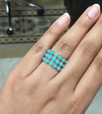 Natural Turquoise Band, Minimalist Ring, Triple Eternity Band, 925 Silver Ring