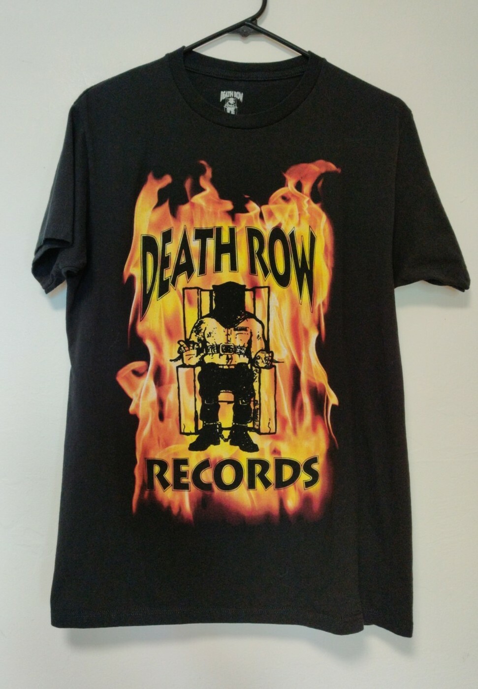 FILA T shirt DEATH ROW Records hip hop musica rap fiamme di fuoco nera med 38" vestibilità piccola