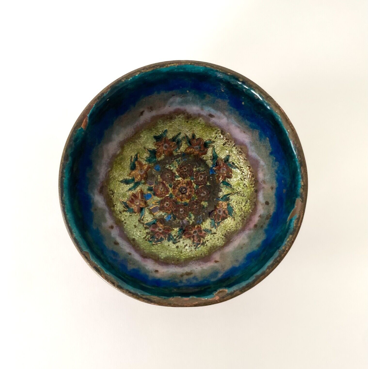 Bol Ancien Émaux De Limoges Signé Nelly Amadieu - Décor Floral Doré Années 1950