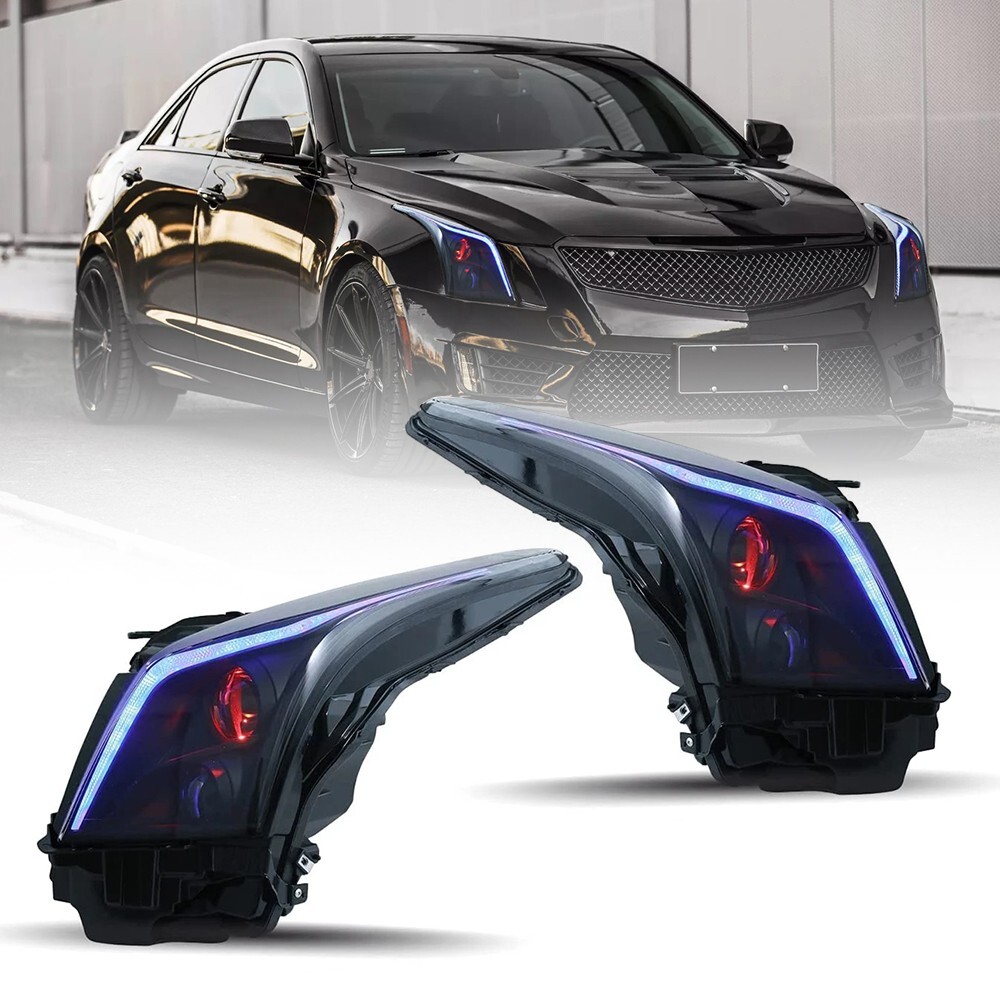 LED Headlights for Cadillac ATS 2013-2019 Red Demon Eye Sequential