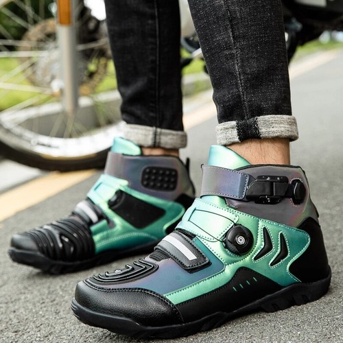 Men's Motorcycle Boots High Top Motor Bike Shoes Outdoor Riding Racing Sneakers - Picture 6 of 15