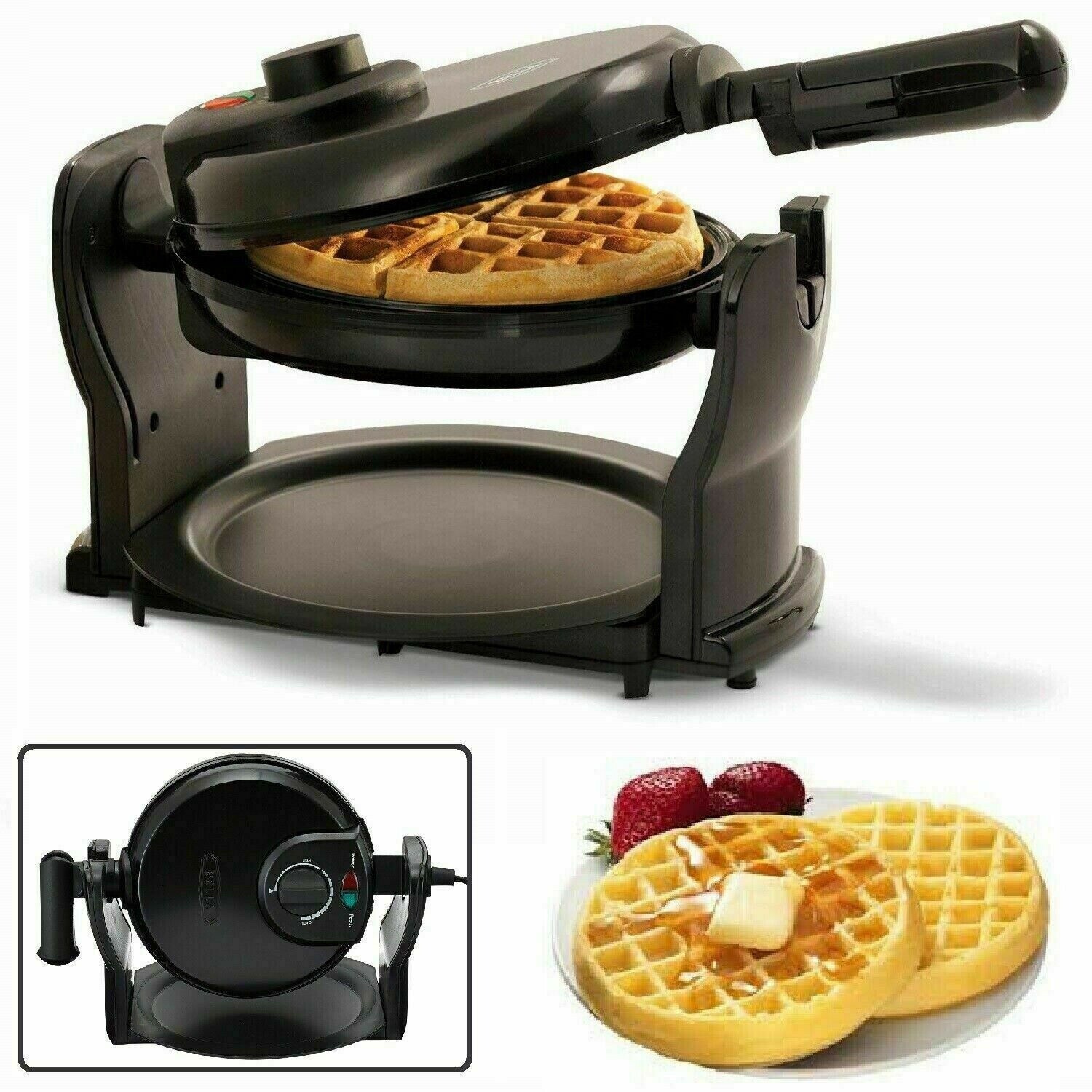 Bella Rotating Belgian Waffle Maker Non-Stick 1000W Black Fast Shipping-image
