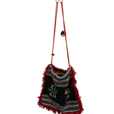 VTG Handmade Boho Chic Hippie Bag. Embroidered Birds. Pom Pom Fringe Festival