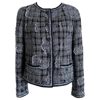 CHANEL 06A NAVY TWEED GRIPOIX CC LOGO BUTTON JACKET BLAZER