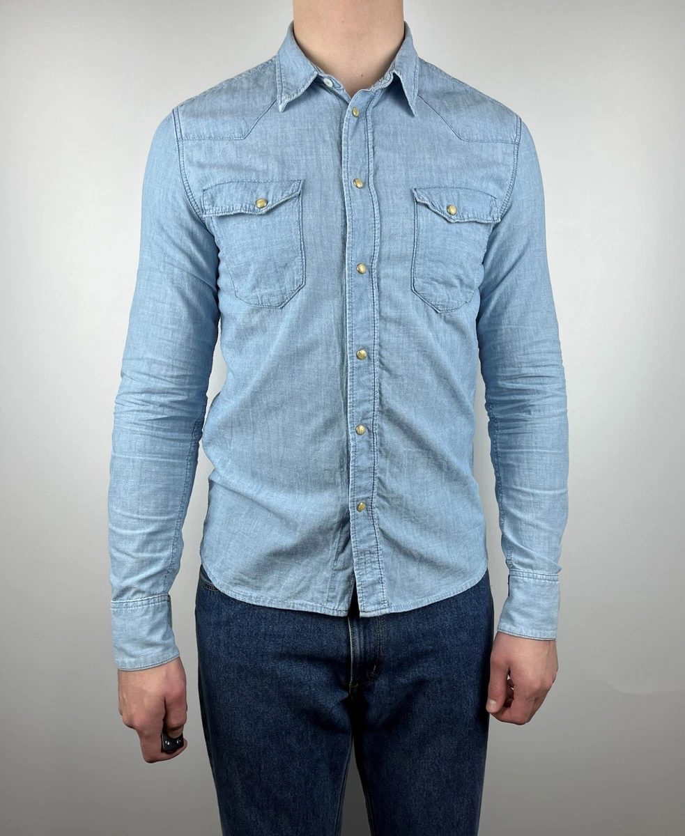 Mens grey cheap denim shirt