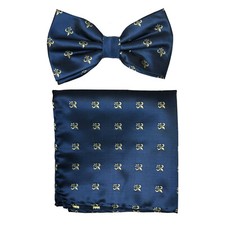 New Men's micro fiber Pre-tied Bow tie hankie Blue pattern formal wedding prom