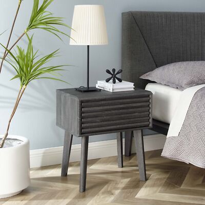Modway Render Mid-Century Modern End Table or Nightstand in Charcoal