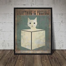 Retro Schrodinger's Cat Wall Art, Quantum Physics Science Math Poster Decor