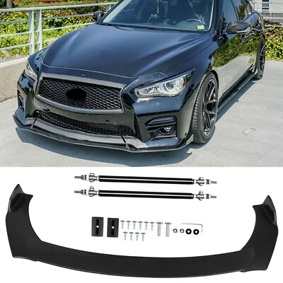 Carbon Fiber Front Bumper Lip Splitter Spoiler+Strut Rods For Infiniti Q50 Base