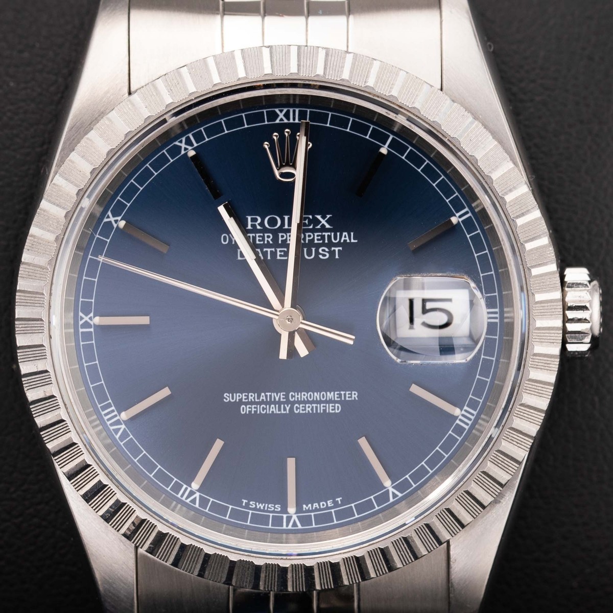 ROLLIE WATCH OUT！ Rolex Datejust 16220 Engine-Turned Bezel Jubilee Watch 36mm Blue