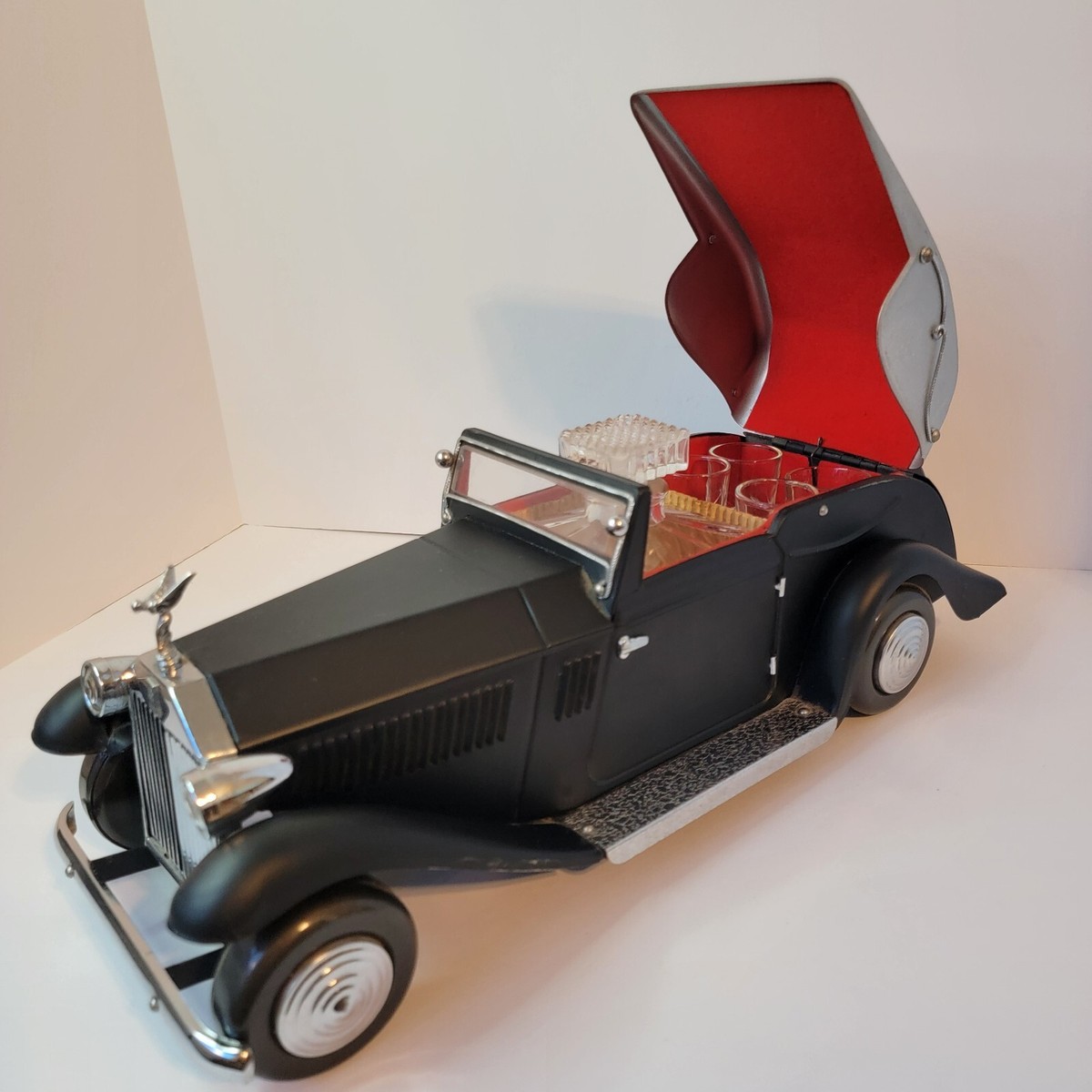 Rolls Royce Convertible Car Decanter w 4 Glasses Musical Rare