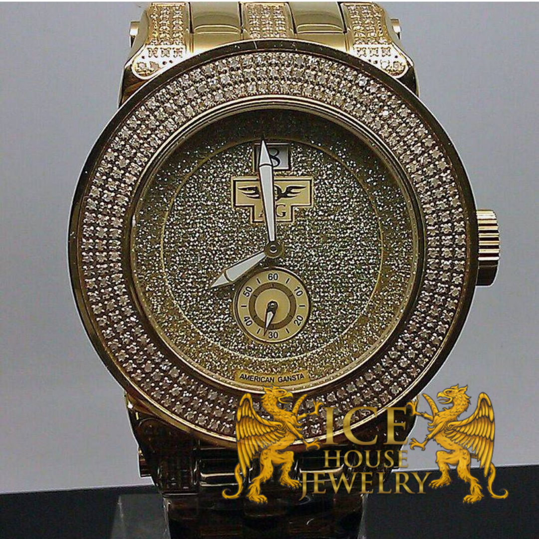 Icy Joe Rodeo Techno Grill 46 mm Gold Face Dial 2.56 CTW Real